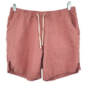 ALEX CRANE Linen Shorts sz M Women Salmon Pink Drawstring Elastic Waist Beachy